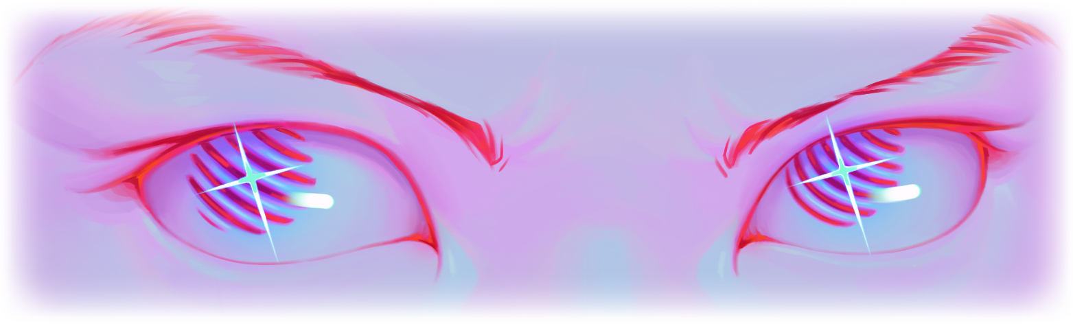 Pair of eyes with intense gaze, a spark ignites behind their pupils.