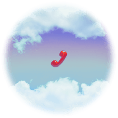 red analog phone floating in a gradient sky with clouds above and below it.